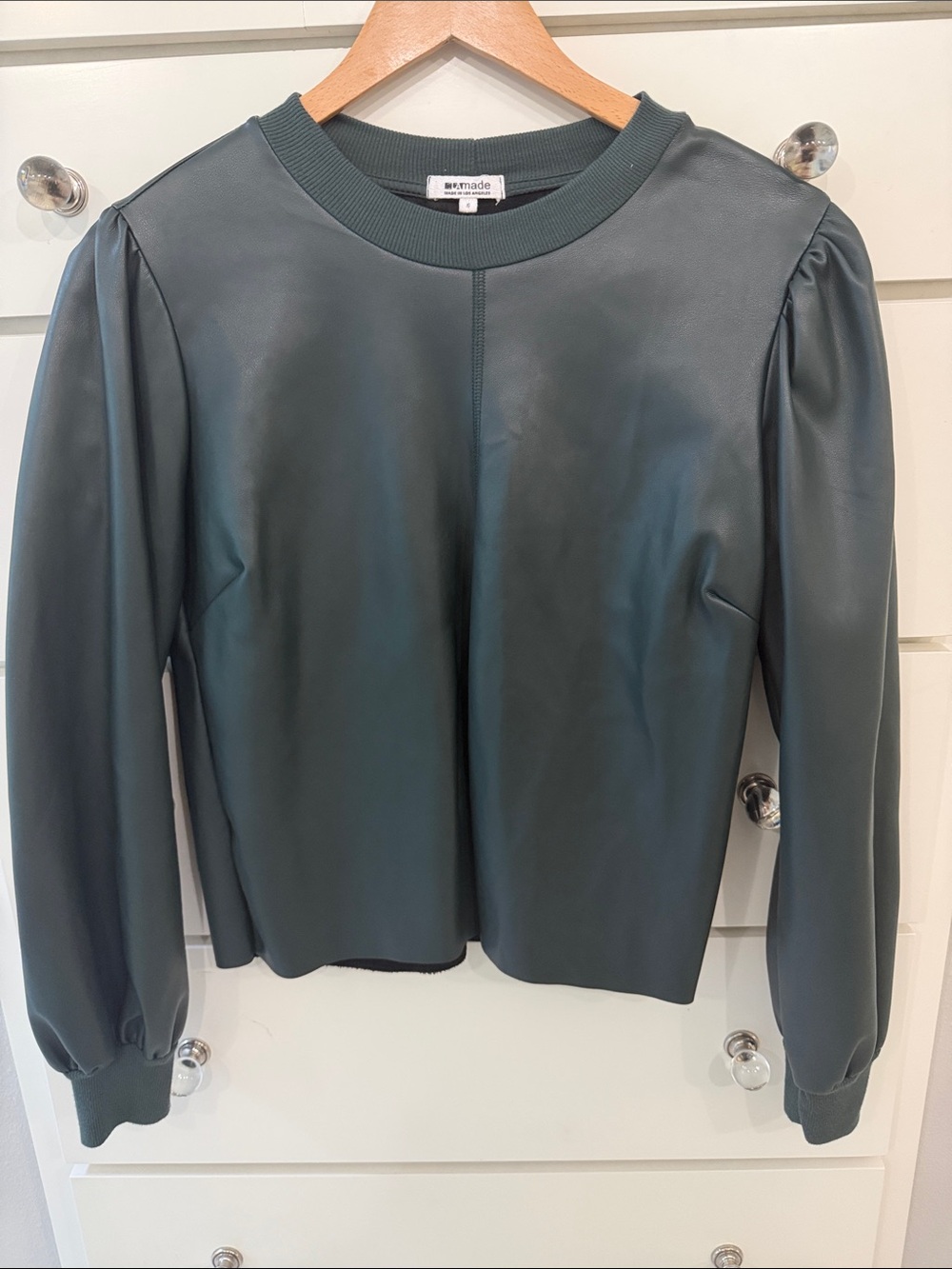 LAmade Dark Teal Faux Leather Puff Sleeve Top